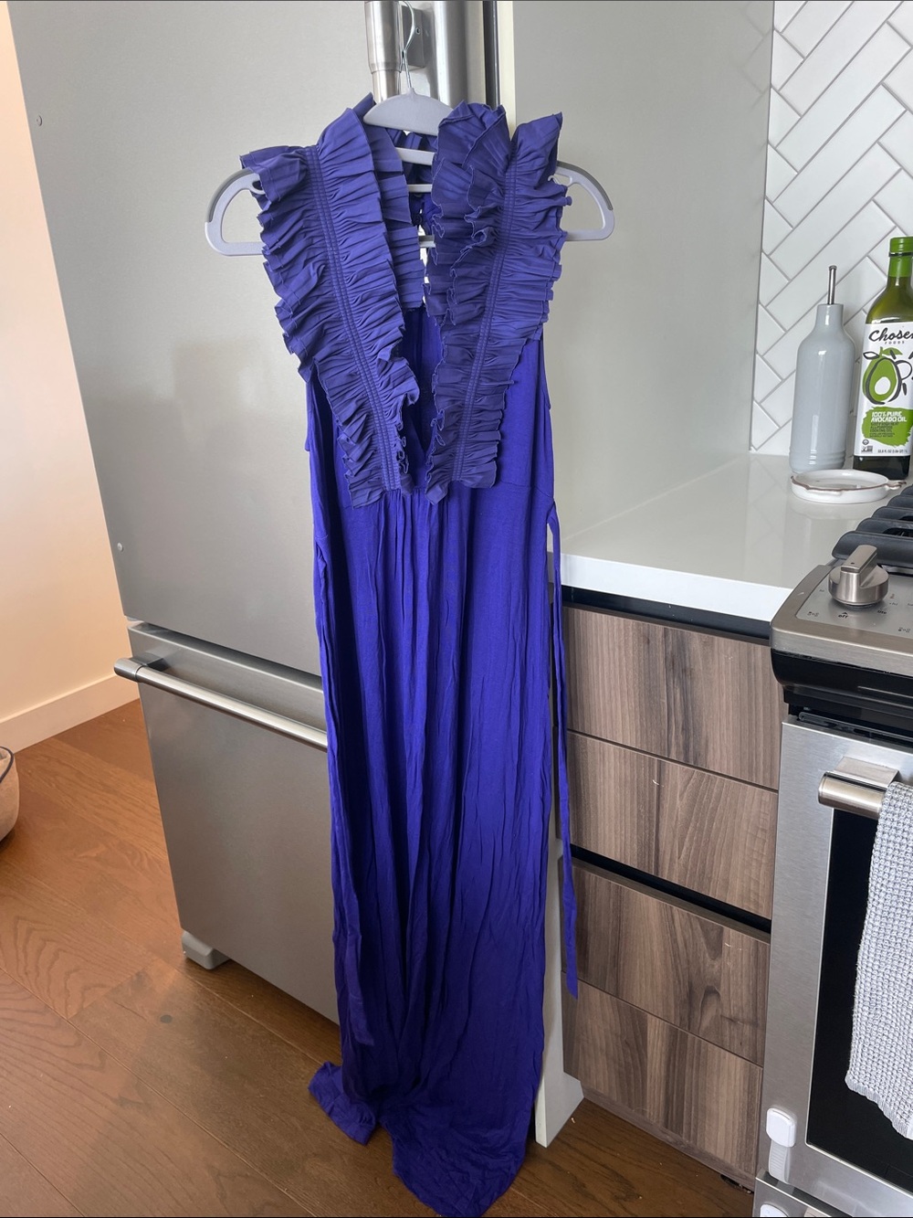 BCBGMaxAzria Deep Purple Ruffle Maxi Dress
